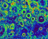 Laser pulses bounce off of the moon and return to the orbiter, providing scientists with measurements of the distance from the spacecraft to the lunar surface. This shows slopes found near the south pole of the moon.  Image: NASA.